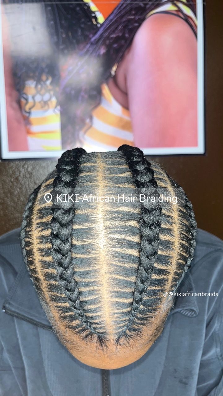 Detailed stitch cornrows with neat horizontal parting